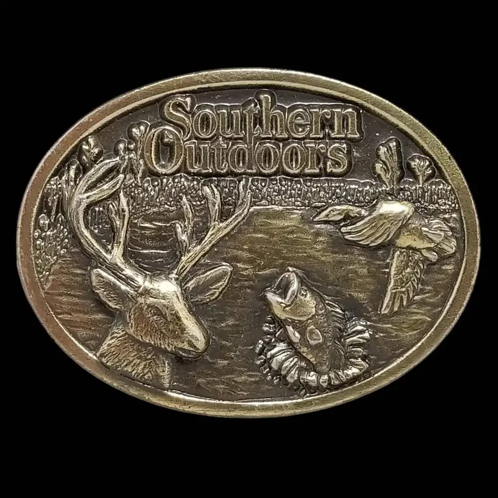 Belt Buckle 1986 Brass Southern Outdoors Fishing Hunting Great American Buckle C